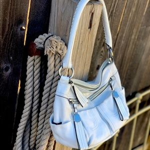 B. Makowsky White Pebble Leather Hobo Shoulder Bag